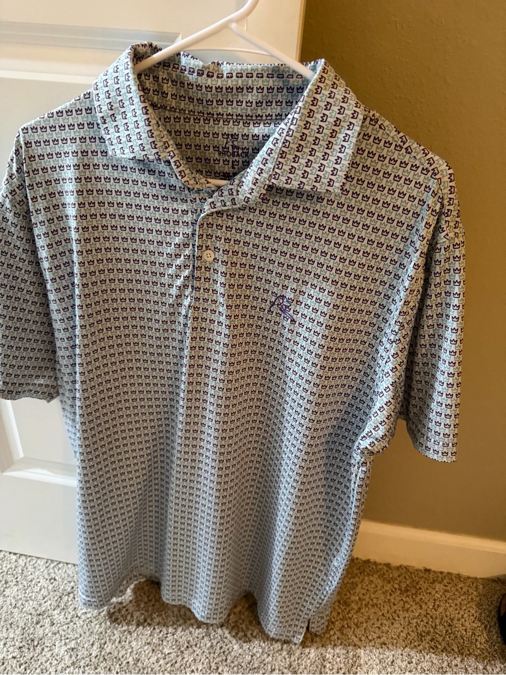Rhoback Men's Light Blue Patterned Polo with Subtle Logo